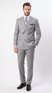 Men’s Light Grey Double Breasted Suit, Classic Fit Silver Gray Luxury Wedding Business Suit