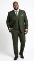 Men’s Olive Windowpane Plaid Suit, 2 Button Formal Suit with Double Breasted Vest