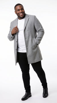 Men’s Light Grey Fitted Wool Peacoat – Modern Slim Cut Single-Breasted Coat