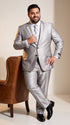 Men’s Silver Shiny Sharkskin Suit – 2 Button Peak Lapel Formal Suit with Flat Front Pants for Wedding, Prom & Party