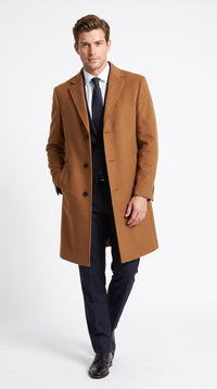 Men’s Brown Vicuna Overcoat – 3 Button Single Breasted Luxury Full Length Dress Coat