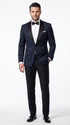 Men’s Daniel Craig James Bond Navy Blue Tuxedo Costume, 007 Inspired Black Satin Shawl Lapel Formal Wedding Suit