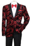 Men's Modern Fit Velvet Floral Paisely Foil Tuxedo Jacket In Red & Black