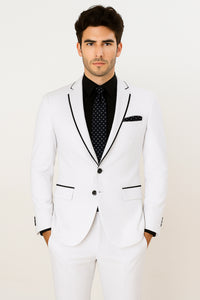 All White Mens Tuxedo - Wedding Suit - Mens Two Button Slim Fit Vested Prom Tuxedo Suit With Trim In White
