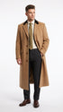 Men’s Beige Camel Chesterfield Overcoat, Wool and Cashmere Full Length Coat with Velvet Collar