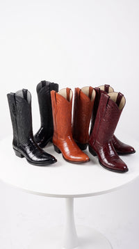 Los Altos Men’s Genuine Eel Skin Cowboy Boots LAB-6508, Round Toe Western Boots in Black, Cognac and Burgundy