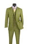 La Scale Collection-Windowpane Three Piece Suit - Moss Green