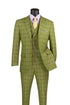 La Scale Collection-Windowpane Three Piece Suit - Moss Green