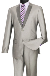 Mens Gray Tuxedo - Grey Wedding Suit-Mens 2 Button Slim Fit Peak Shawl Tuxedo In Grey