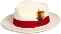 Gangster 100% Australian Wool Crushable Mens Fedora Hat - Removable Feather Gangster White and Red Mens Fedora Hat