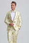 Men's Fancy Ivory & Gold Floral Paisley Prom Tuxedo with Gold Trim
