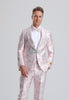 Men's Fancy Pink Floral Paisley Prom Tuxedo with Silver Trim Cheap Prom Tuxedos