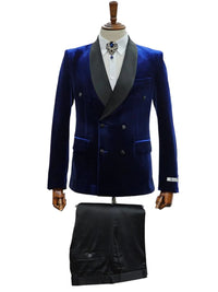 Double Breasted Tuxedo Suit - Slim fitted - Navy Suit - Shawl Collar
