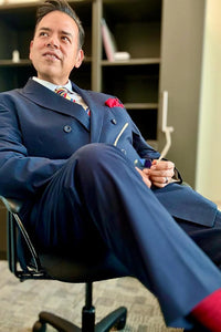 Mens Classic Double Breasted Poplin Navy Blue Suit