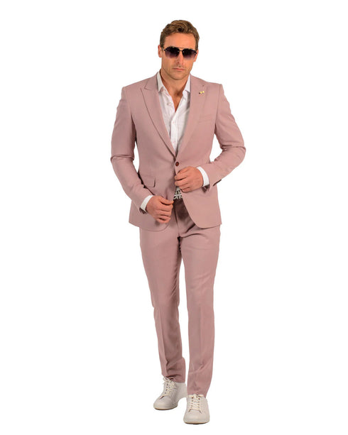 Giovanni Testi Blush Color Suit For Men - Mauve Suit - Wedding Slim Fit Suits