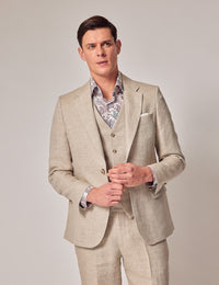 Mens Linen Suit For Beach Wedding - Summer Suit in Natural Herringbone