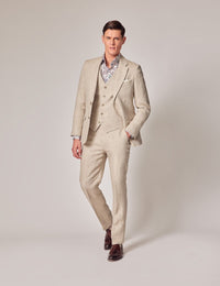 Mens Linen Suit For Beach Wedding - Summer Suit in Natural Herringbone