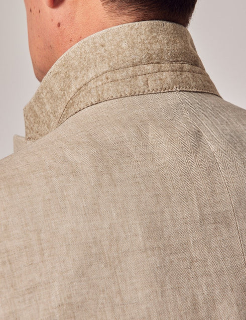 Mens Linen Suit For Beach Wedding - Summer Suit in Natural Herringbone