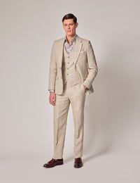 Mens Linen Suit For Beach Wedding - Summer Suit in Natural Herringbone