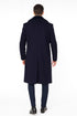 Mens Navy Blue Overcoat with Faux Fur Collar – Luxury Long Winter Coat for Formal and Casual Wear Topcoat