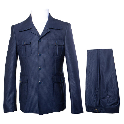 Mens Classic Navy Safari Suit with Utility Jacket and Coordinated Trousers