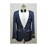 NavyBlueAnd White Two Toned Paisley Floral Blazer