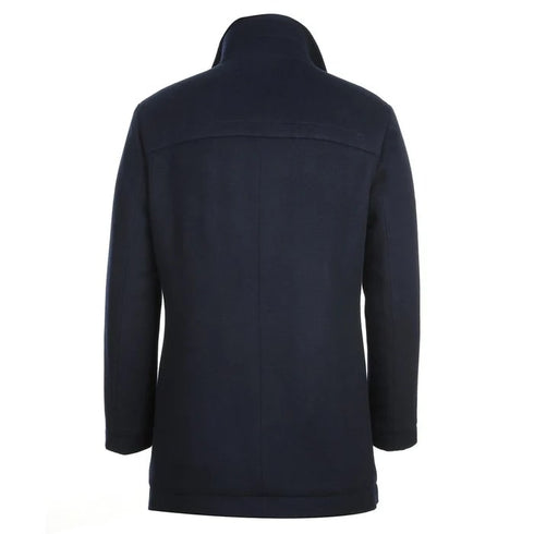 Navy Slim Fit Wool Blend Short Coat with Detachable Full Zipper