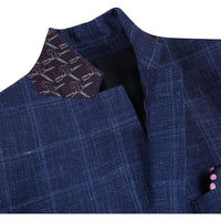 Mens Two Button Classic Fit Wool Sport Coat Navy Plaid Blazer