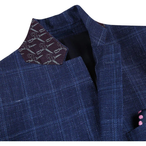 Mens Two Button Classic Fit Wool Sport Coat Navy Plaid Blazer