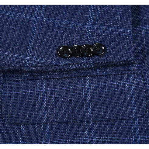 Mens Two Button Classic Fit Wool Sport Coat Navy Plaid Blazer