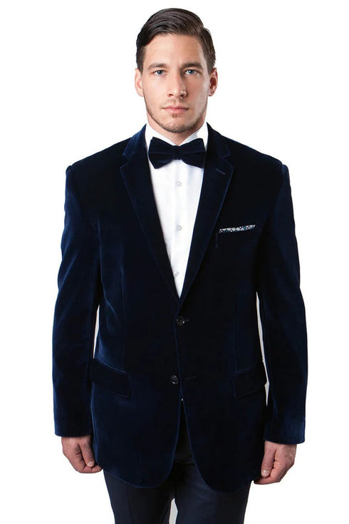 Mens two button classic velvet navy blazer
