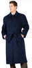 Full Length Belted Style Mens Raglan Overcoat - Wool Fabric Belted Four Button Navy Blue Coat