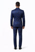 Mens Prom Tuxedo Paisley Suit - Wedding Floral Suit- Midnight - Royal - Navy Blue Wedding Jacket + Vest + Pants