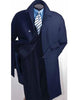 Full Length Belted Style Mens Raglan Overcoat - Wool Fabric Belted Navy Blue Single Breasted Coat