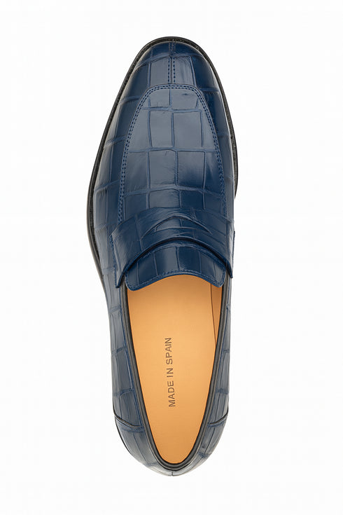 Piccolo Alligator Penny Loafer Blue By Mezlan Made In Spain Brand