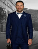 Pleated Dress Men Suits - Men's Designer Classic Fit Pleated Pant Wool Sapphire Blue Suit