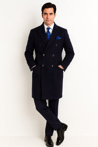 Navy Blue Overcoat - Blue Winter Topcoat - Fabric Double Breasted