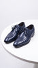 Los Altos Men’s Navy Blue Crocodile Shoes, Italian Toe Exotic Lace-Up Formal Dress Shoes