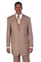 Mens 3 Button Vested Wide Peak Lapel 1920's Gangster Pinstripe Suit in Tan