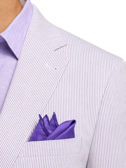 Mens Lavender Seersucker Suit Blazer + Pants Cotton Fabric - Summer Fabric in Purple color