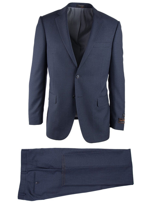 Tiglio Italian Suit - Real Wool Fabric Super 150's Novello Navy Blue , Modern Fit, Pure Wool Suit in Color Navy Blue