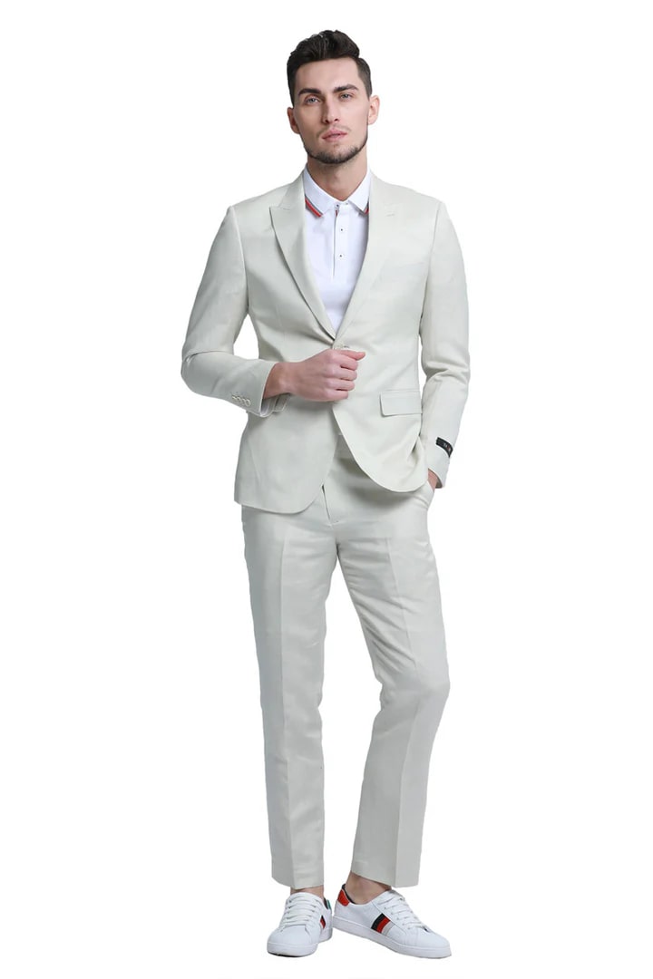 Mens 2 Button Linen Summer Suit in Natural main image 1