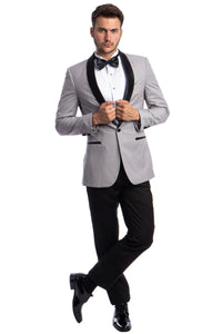 Mens Gray Tuxedo - Grey Wedding Suit-Mens Skinny Fit One Button Shawl Prom Tuxedo In Light Grey