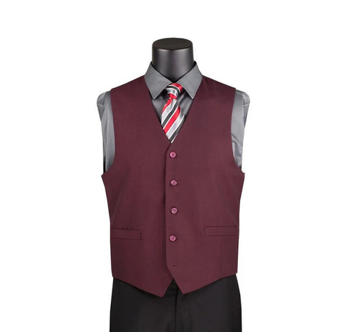 Burgundy Slim Fit Vest Single Breasted 5 Button Design