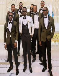 Olive Green One Button Slim Fit Shawl Lapel Wedding Groomsmen