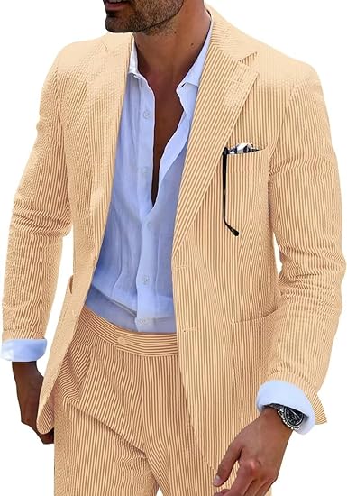 Men's 2pc Summer Seersucker Modern Fit  Navy Suit