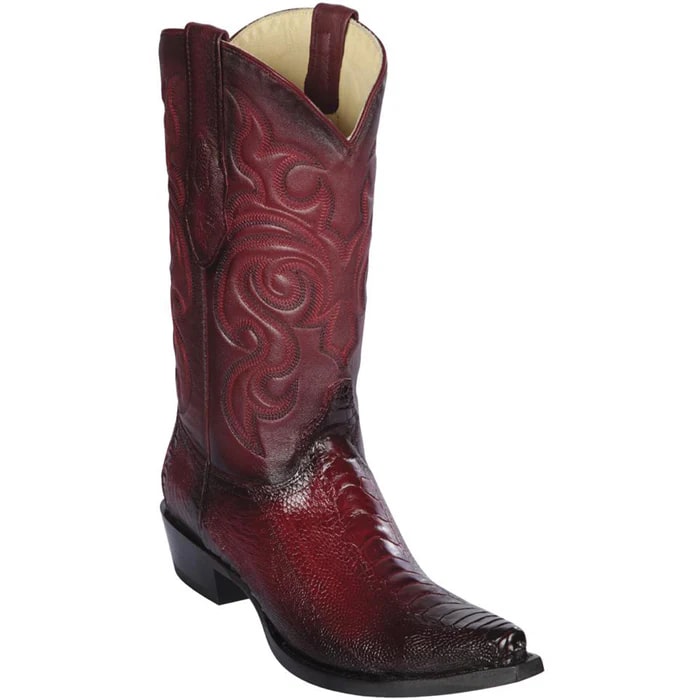 Los Altos Boots - Mens Dress Cowboy Boot - Low Priced Ostrich Leg Square Toe Cowboy Boots - in Black Cherry