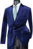 Mens Modern Fit 2 Button Velvet Blazer in Sapphire