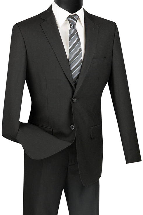 Mens 2 Button Wool Feel Slim Fit Suit in Black