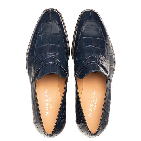 Piccolo Alligator Penny Loafer Blue By Mezlan Made In Spain Brand